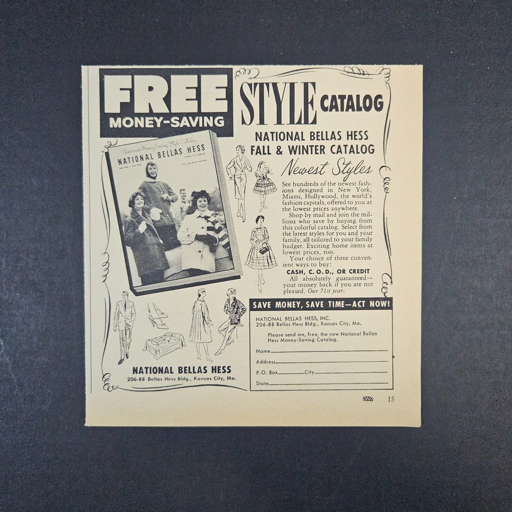 1959 National Bellas Hess Fall & Winter Styles Catalog Vintage Print Ad KC MO